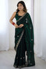 Dark Green Embroidered Saree Designer Border Festive Wear