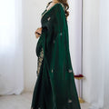 Dark Green Embroidered Saree Designer Border Festive Wear