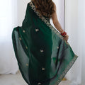 Dark Green Embroidered Saree Designer Border Festive Wear