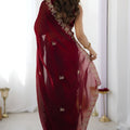 Maroon Embroidered Saree Designer Border Festive Wear