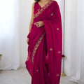 Rani Pink Georgette Saree with Gold Embroidery Border Festive Wear