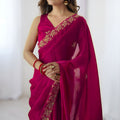 Rani Pink Georgette Saree with Gold Embroidery Border Festive Wear