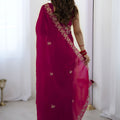 Rani Pink Georgette Saree with Gold Embroidery Border Festive Wear