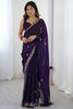 Purple Georgette Saree with Gold Embroidered Border Designer Party Wear