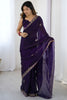 Purple Georgette Saree with Gold Embroidered Border Designer Party Wear