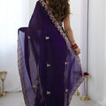 Purple Georgette Saree with Gold Embroidered Border Designer Party Wear