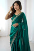 Bottle Green Georgette Saree Gold Embroidered Border Designer Saree