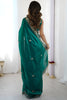 Bottle Green Georgette Saree Gold Embroidered Border Designer Saree