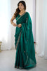Bottle Green Georgette Saree Gold Embroidered Border Designer Saree
