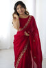 Red Georgette Saree Gold Embroidered Border  Designer Saree