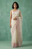 Off-White Organza Saree Pink Floral Embroidered Border Designer Blouse