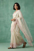 Off-White Organza Saree Pink Floral Embroidered Border Designer Blouse