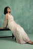 Off-White Organza Saree Pink Floral Embroidered Border Designer Blouse