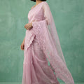 Pink Organza Saree with Floral Embroidered Border Designer Blouse