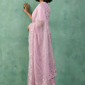 Pink Organza Saree with Floral Embroidered Border Designer Blouse