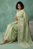 Pista Green Organza Saree White Floral Embroidered Border Designer Blouse