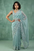 Pastel Blue Organza Saree White Floral Embroidered Border Designer Blouse