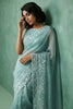 Pastel Blue Organza Saree White Floral Embroidered Border Designer Blouse