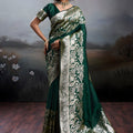 Dark Green Banarasi Silk Saree Rich Zari Woven Border Designer Blouse