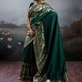 Dark Green Banarasi Silk Saree Rich Zari Woven Border Designer Blouse