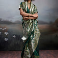 Dark Green Banarasi Silk Saree Rich Zari Woven Border Designer Blouse