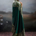 Dark Green Banarasi Silk Saree Rich Zari Woven Border Designer Blouse