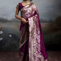 Rani Purple Banarasi Silk Saree Rich Zari Woven Border Designer Blouse
