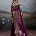 Rani Purple Banarasi Silk Saree Rich Zari Woven Border Designer Blouse