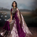 Rani Purple Banarasi Silk Saree Rich Zari Woven Border Designer Blouse