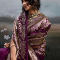 Rani Purple Banarasi Silk Saree Rich Zari Woven Border Designer Blouse