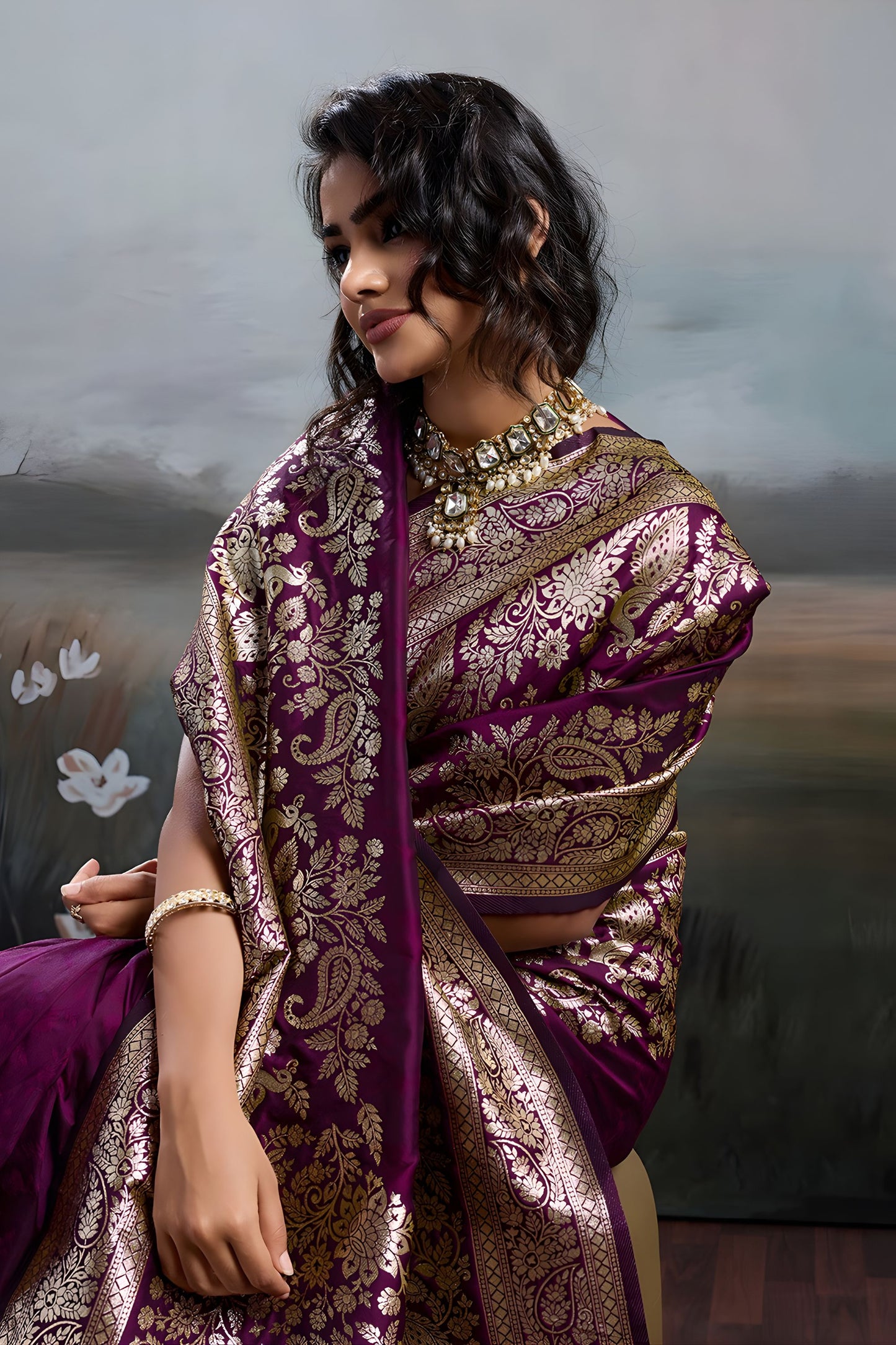 Rani Purple Banarasi Silk Saree Rich Zari Woven Border Designer Blouse