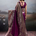 Rani Purple Banarasi Silk Saree Rich Zari Woven Border Designer Blouse