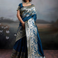 Royal Blue Banarasi Silk Saree Rich Zari Woven Border Designer Blouse