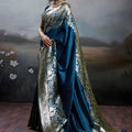 Royal Blue Banarasi Silk Saree Rich Zari Woven Border Designer Blouse