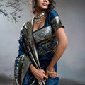 Royal Blue Banarasi Silk Saree Rich Zari Woven Border Designer Blouse