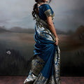 Royal Blue Banarasi Silk Saree Rich Zari Woven Border Designer Blouse