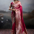Red Banarasi Silk Saree with Rich Zari Woven Border Designer Blouse