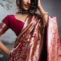 Red Banarasi Silk Saree with Rich Zari Woven Border Designer Blouse