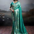 Rama Green Banarasi Silk Saree Rich Zari Woven Border Designer Blouse