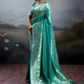 Rama Green Banarasi Silk Saree Rich Zari Woven Border Designer Blouse