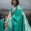 Rama Green Banarasi Silk Saree Rich Zari Woven Border Designer Blouse