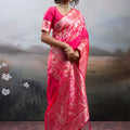 Rani Pink Banarasi Silk Saree Rich Zari Woven Border Designer Blouse