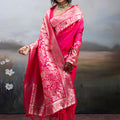 Rani Pink Banarasi Silk Saree Rich Zari Woven Border Designer Blouse