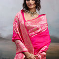 Rani Pink Banarasi Silk Saree Rich Zari Woven Border Designer Blouse