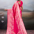 Rani Pink Banarasi Silk Saree Rich Zari Woven Border Designer Blouse