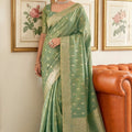 Green Banarasi Silk Saree Gold Zari Weaving Traditional Wear Saree 