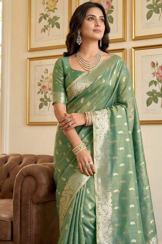 Green Banarasi Silk Saree Gold Zari Weaving Traditional Wear Saree