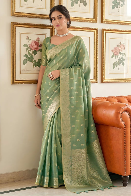 Green Banarasi Silk Saree Gold Zari Weaving Traditional Wear Saree 