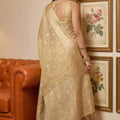 Gold Banarasi Silk Saree Rich Zari Weaving Traditional Saree