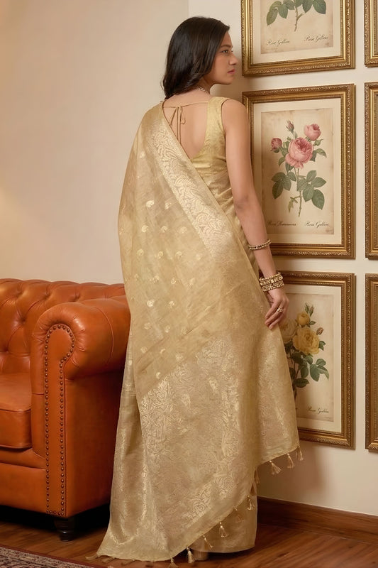 Gold Banarasi Silk Saree Rich Zari Weaving Traditional Saree
